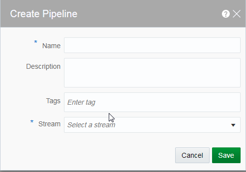 The Create Pipeline dialog box