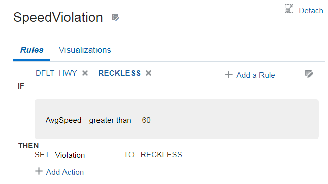 On the SpeedViolation stage, RECKLESS business rule