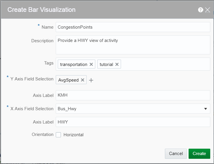 The Properties tab for Bar Chart Visualization