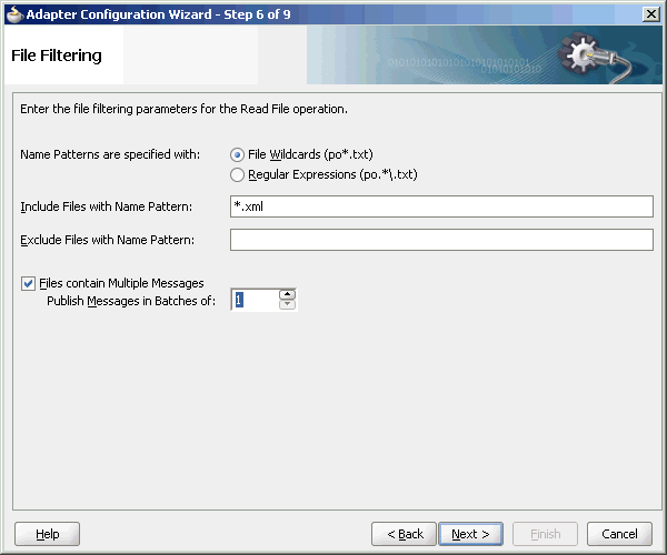 Adapter Configuration Wizard File Filtering Page