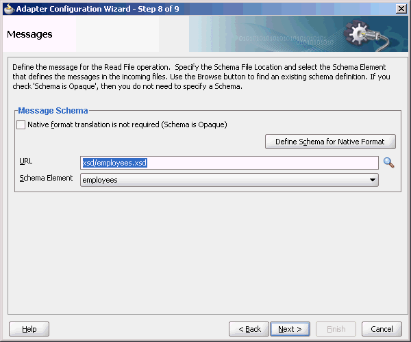 Adapter Configuration Wizard File Messages Page