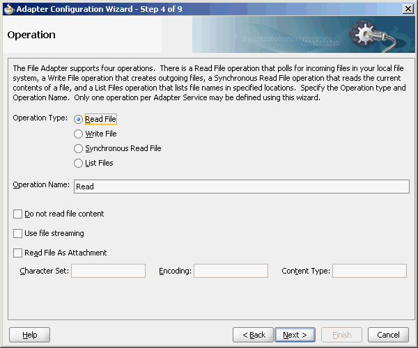 Adapter Configuration Wizard Operation Page