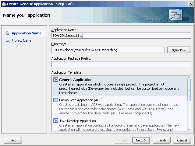 eneric Create Application - Name your application Page