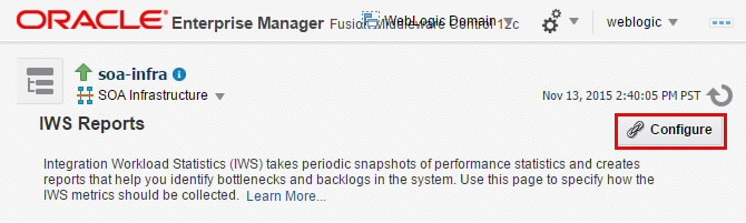 Open IWS Data Collection dialog in Oracle Enterprise Manager Fusion Middleware Control