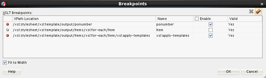 Breakpoints dialog