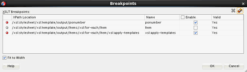 Breakpoints dialog Breakpoints dialog