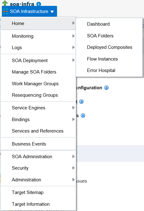 Description of soa-infrastructure-menu.png follows