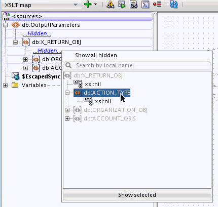 Popup menu for items marked as hidden Popup menu for items marked as hidden