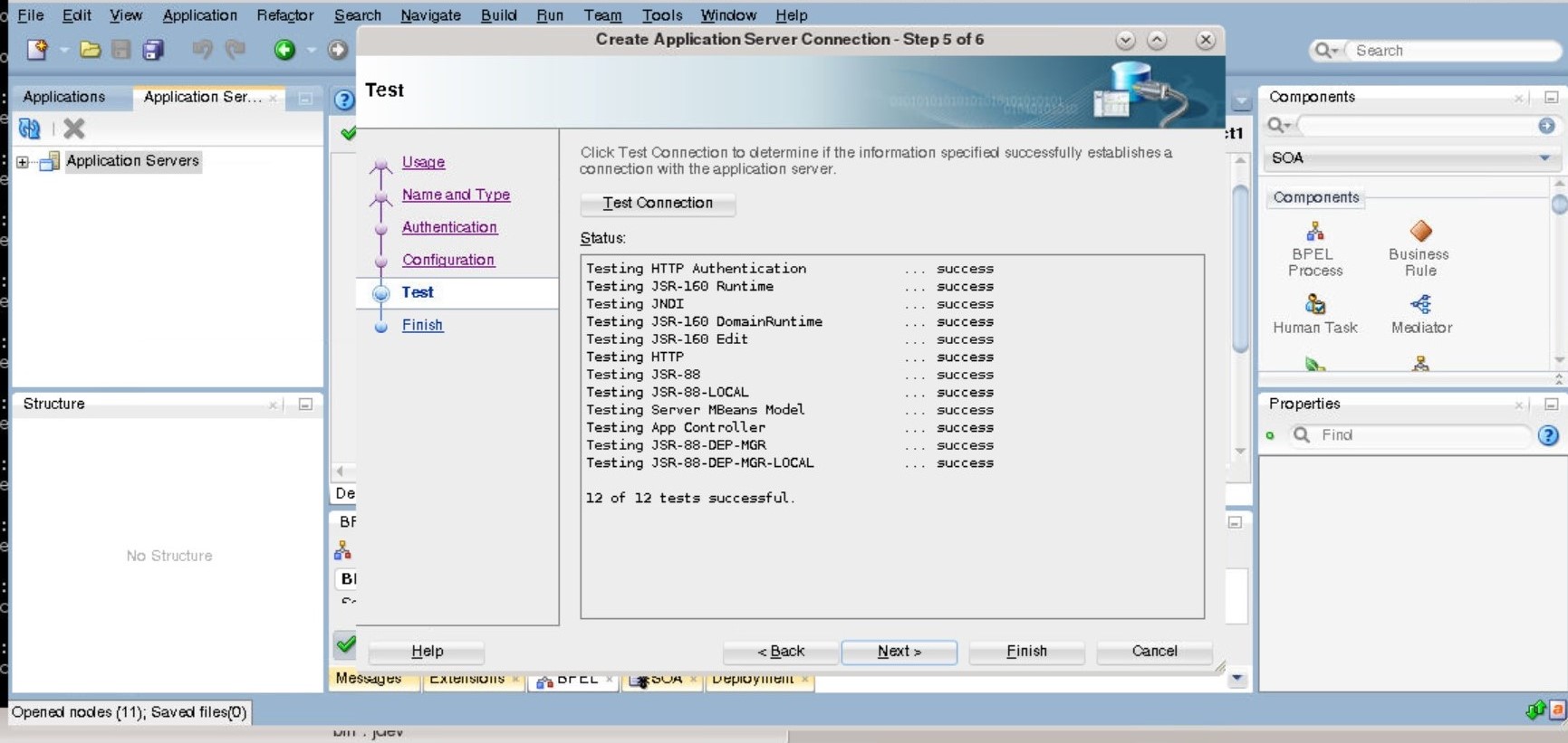 Create application server connection test connection