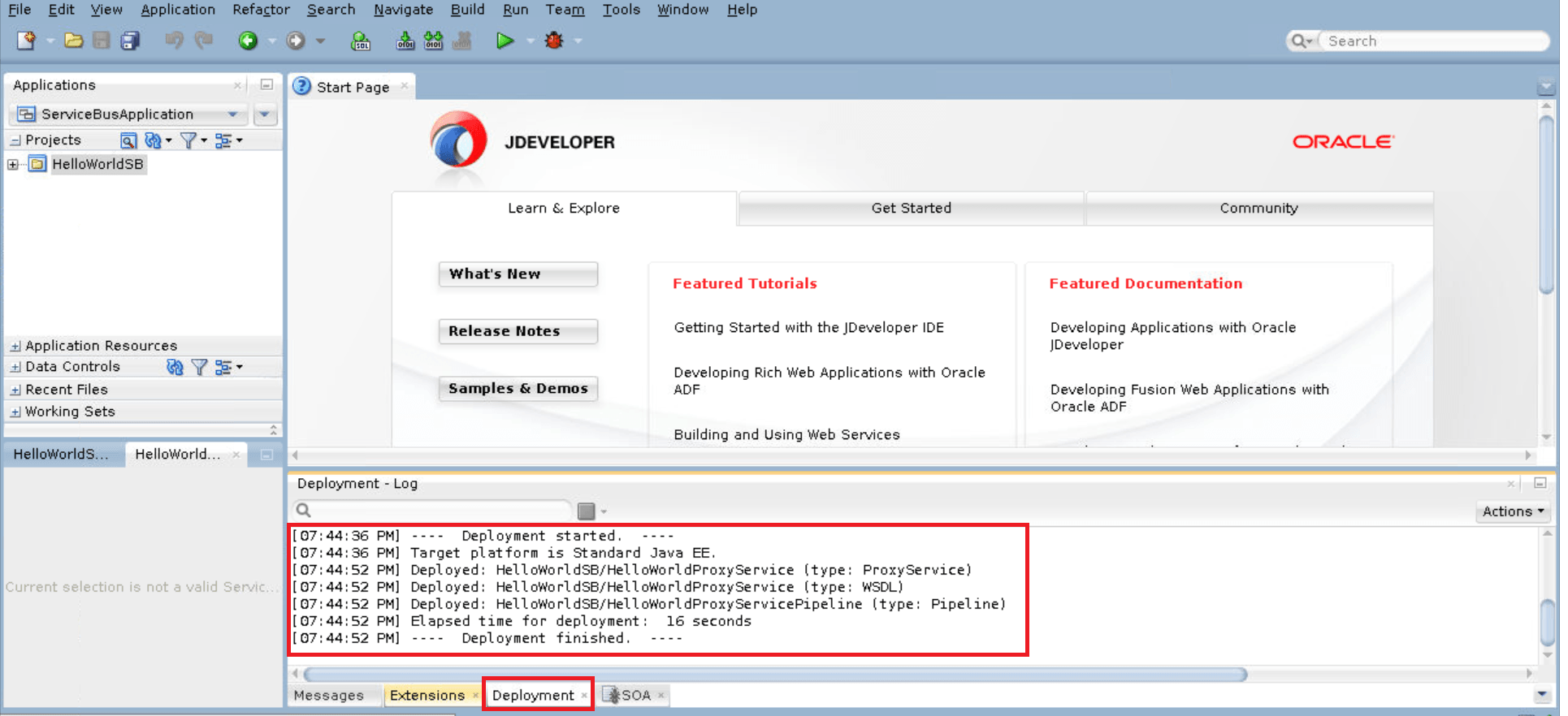 JDEV OSB Deploy Success Status