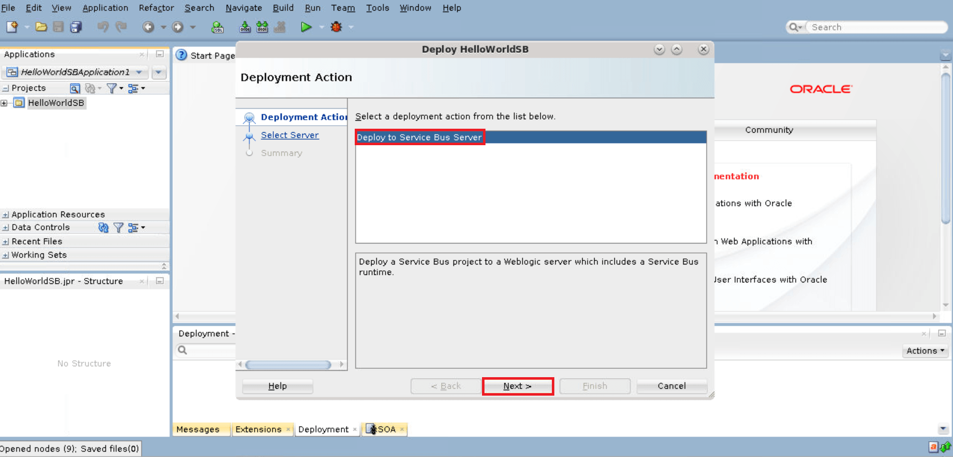 JDEV SOA Select Deployment Action
