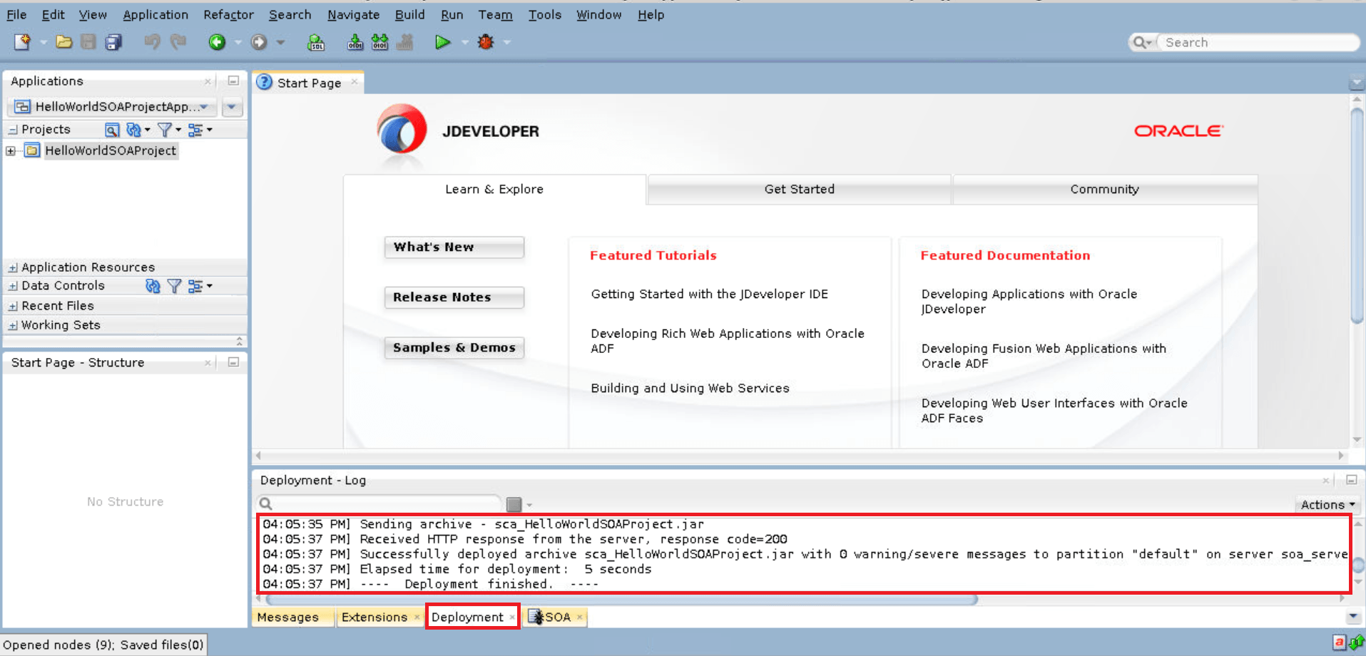 JDEV SOA Deploy Success Status