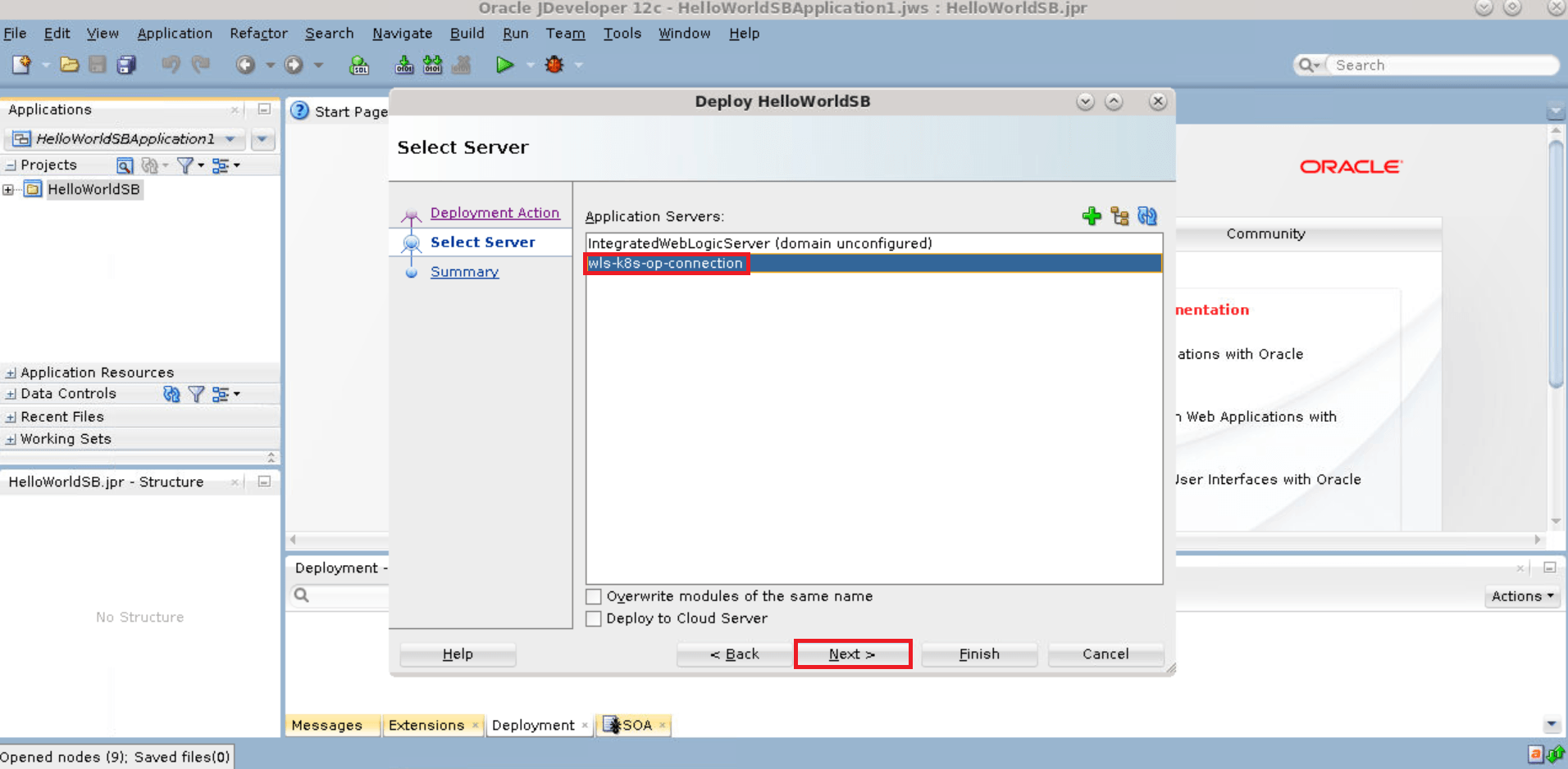 JDEV OSB Select Application Server
