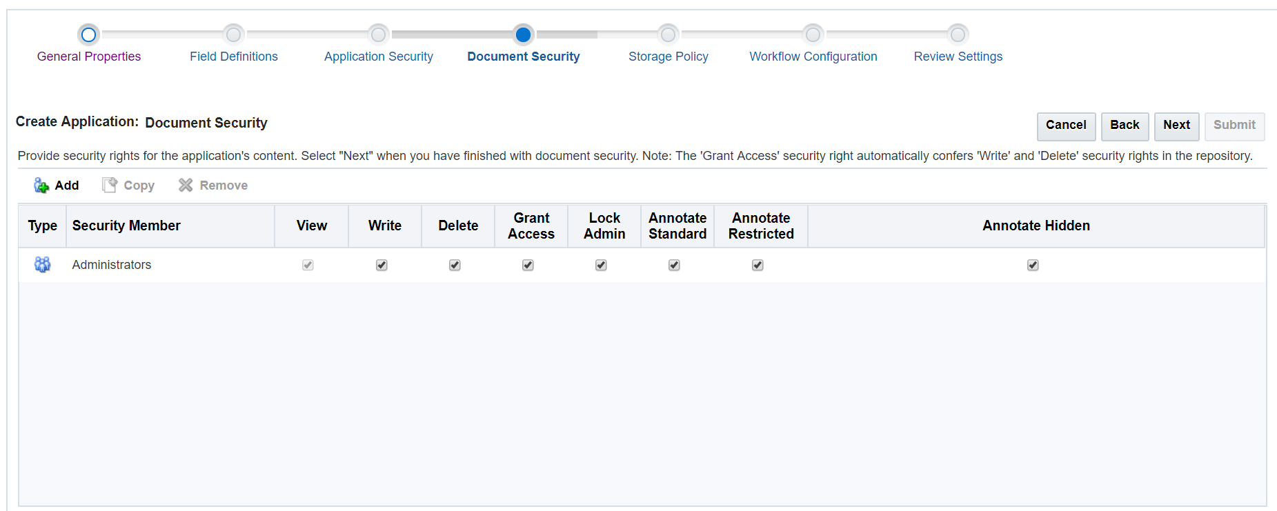 Create Application: Document Security