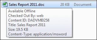 Screen tip showing content management information about the file.