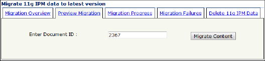 This image shows the Preview Migration tab of the Migration Admin Control dialog box.
