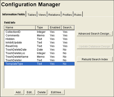 The configuration manager Information Fields tab