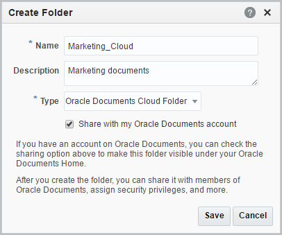 Create Folder Dialog with Sharing Enabled.