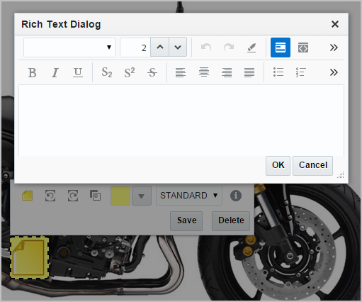 Note annotation with toolbar and rich text dialog.