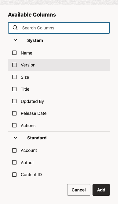 Available Columns