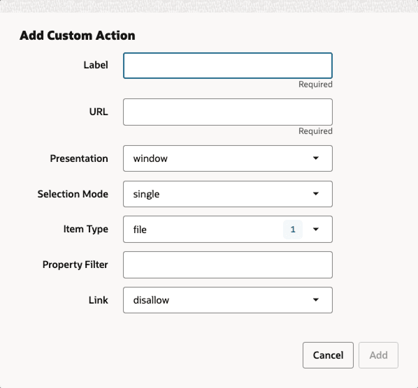 Add Custom Action Dialog