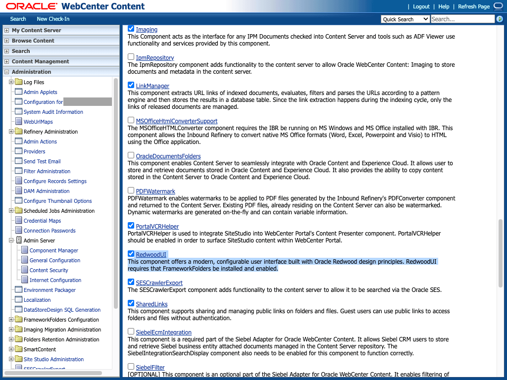 Component Manager page