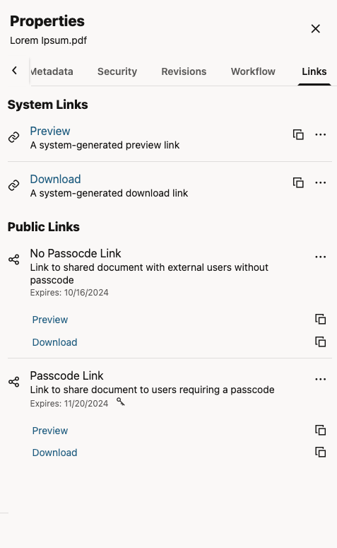 Properties Links Tab