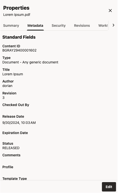 Properties Metadata Tab