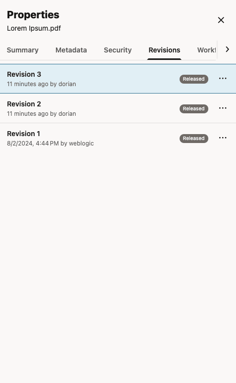 Properties Revisions Tab