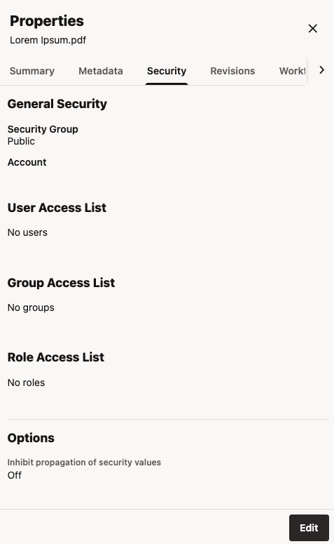Properties Security Tab