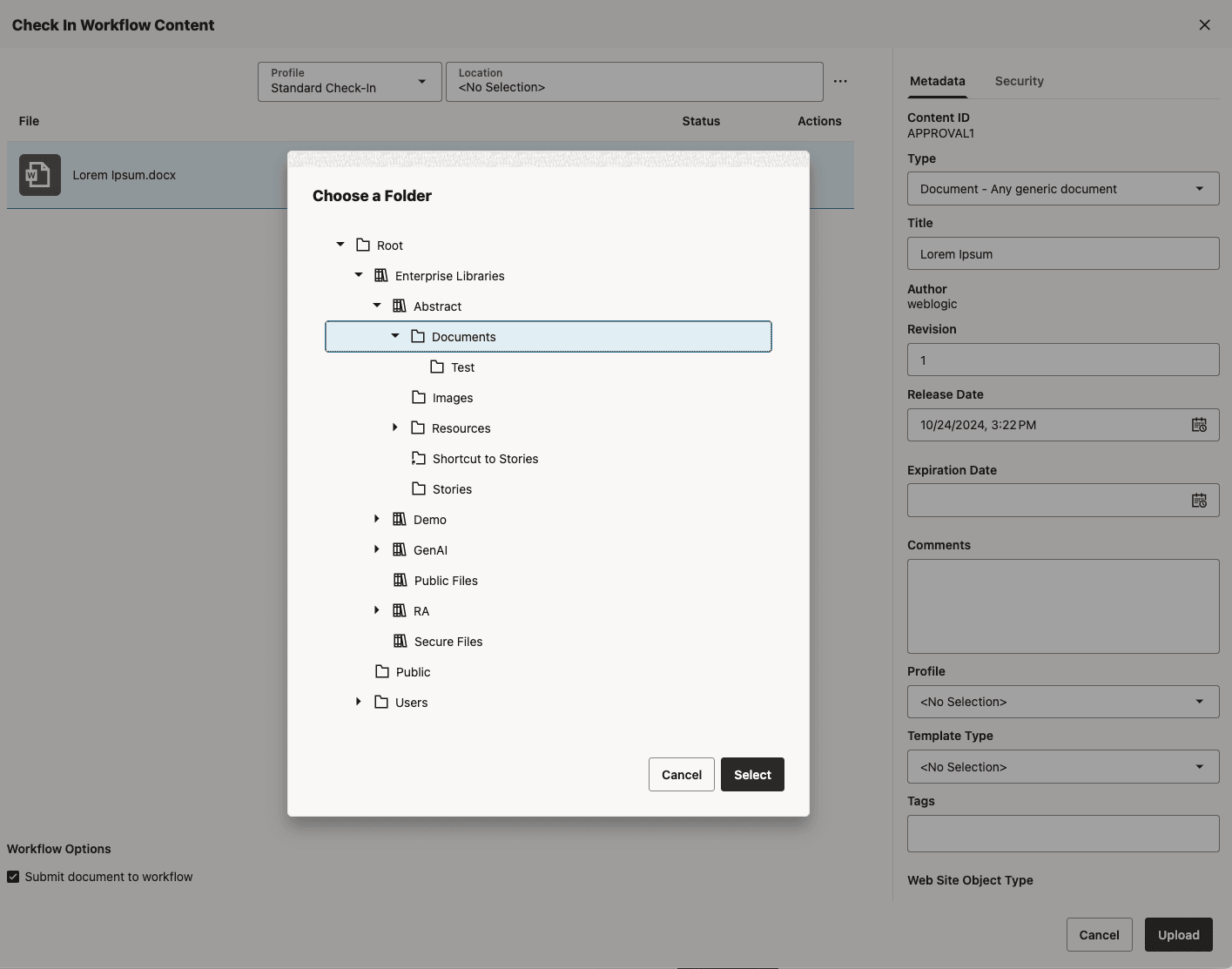 Workflow Checkin Message