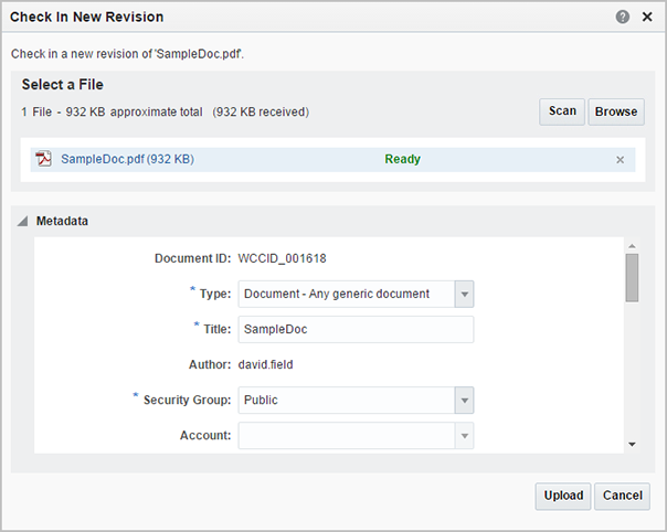 Check In New Revision form