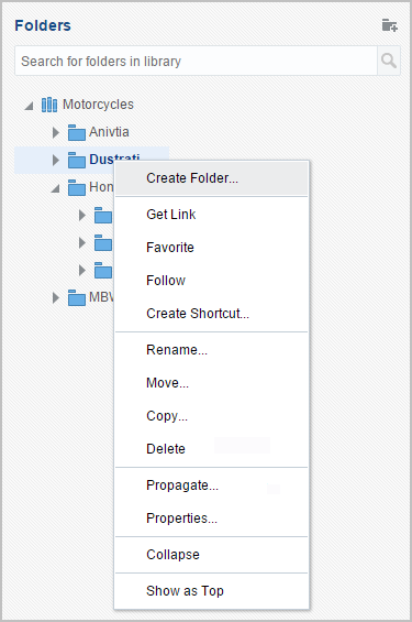 This image displays the folder contextual menu This image displays the folder contextual menu