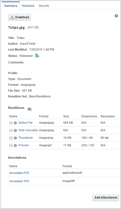 Document Properties Page