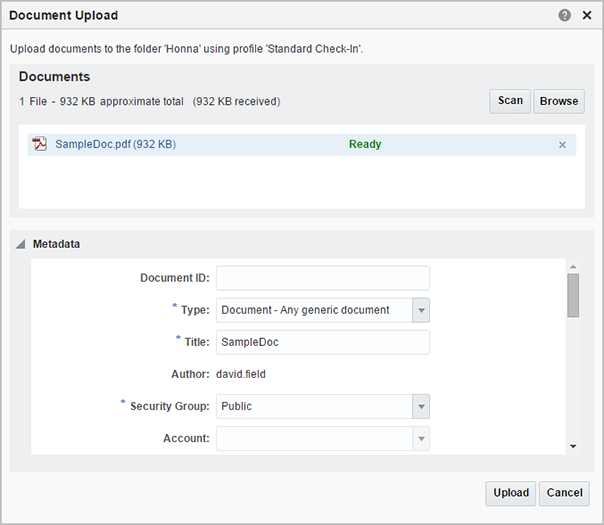 Document Upload screen