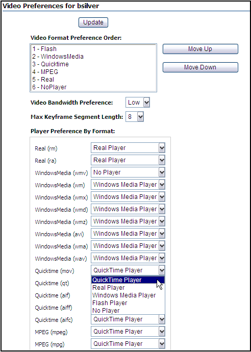 Graphic of video preferences page Graphic of video preferences page