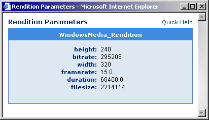 Graphic of video rendition parameters page Graphic of video rendition parameters page