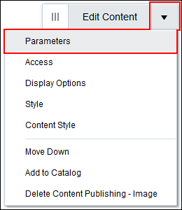Parameters action in View Actions menu