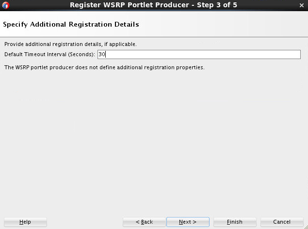 This image shows the Specify Additional Registration Details page of the Register WSRP Portlet Producer wizard
