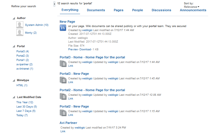 This screen shot shows a sample page of search results (using Elasticsearch).
