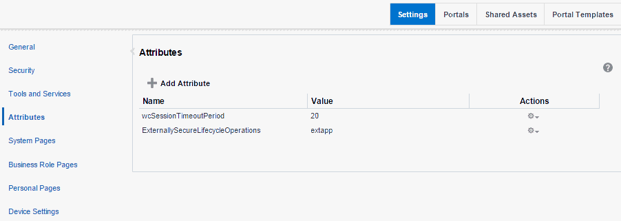 WebCenter Portal Administration: Attributes