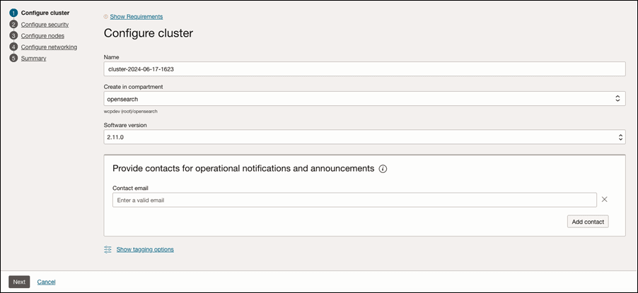 Create Cluster Configure cluster