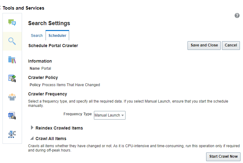 Elastic Search
Schedule Portal Crawler This image shows the Schedule Portal Crawler page.