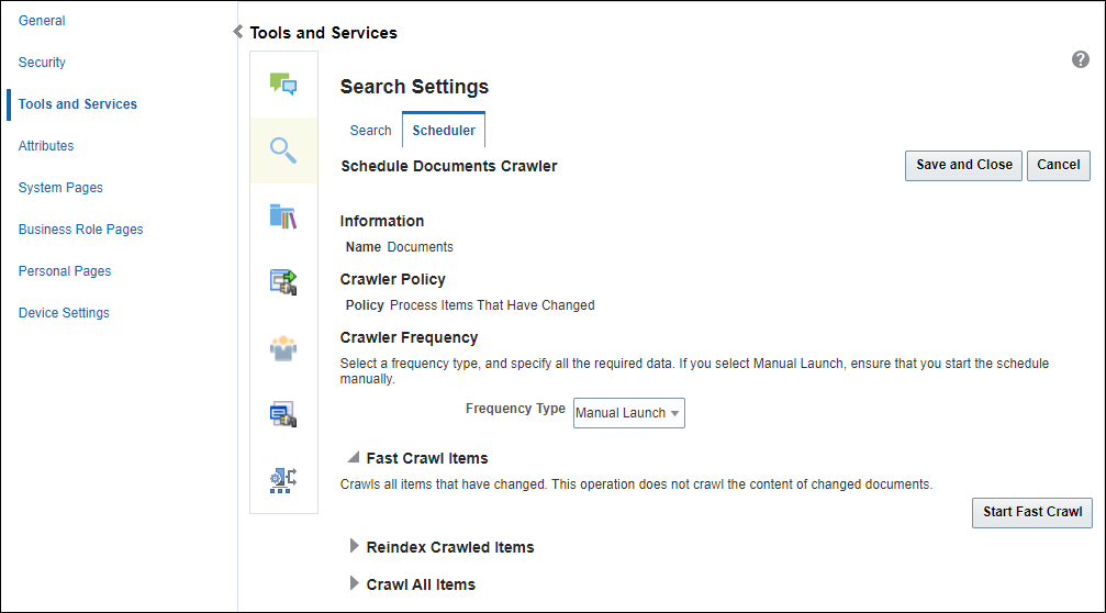 Schedule Documents Crawler This image shows the Schedule Documents Crawler page.