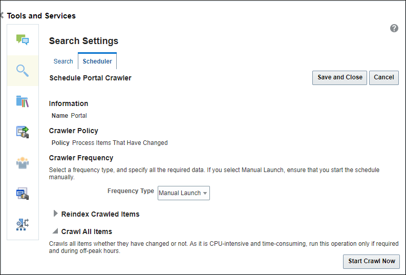 Schedule Portal
Crawler This image shows the Schedule Portal Crawler page.