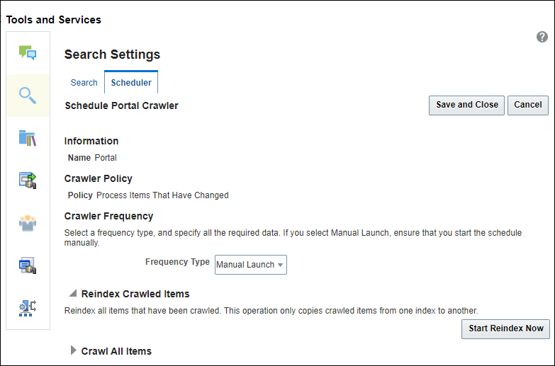 Elastic Search Schedule Portal Crawler This image shows the Schedule Portal Crawler page.