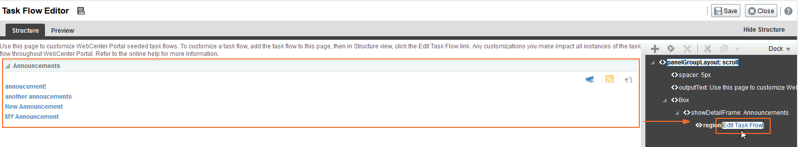 Edit Task Flow Link Next to a Region Tag