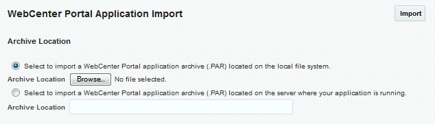 Application Import Page