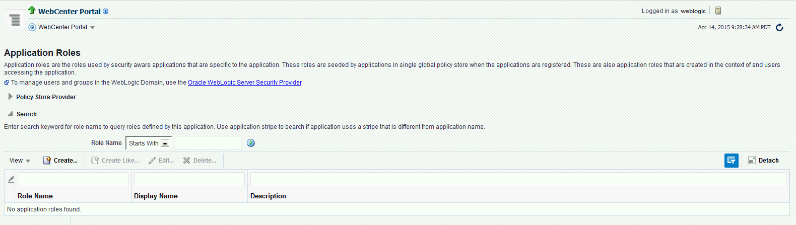 Application Roles Page