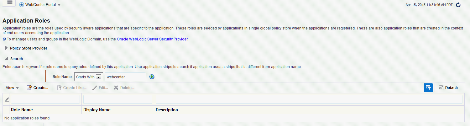 Application Roles Page